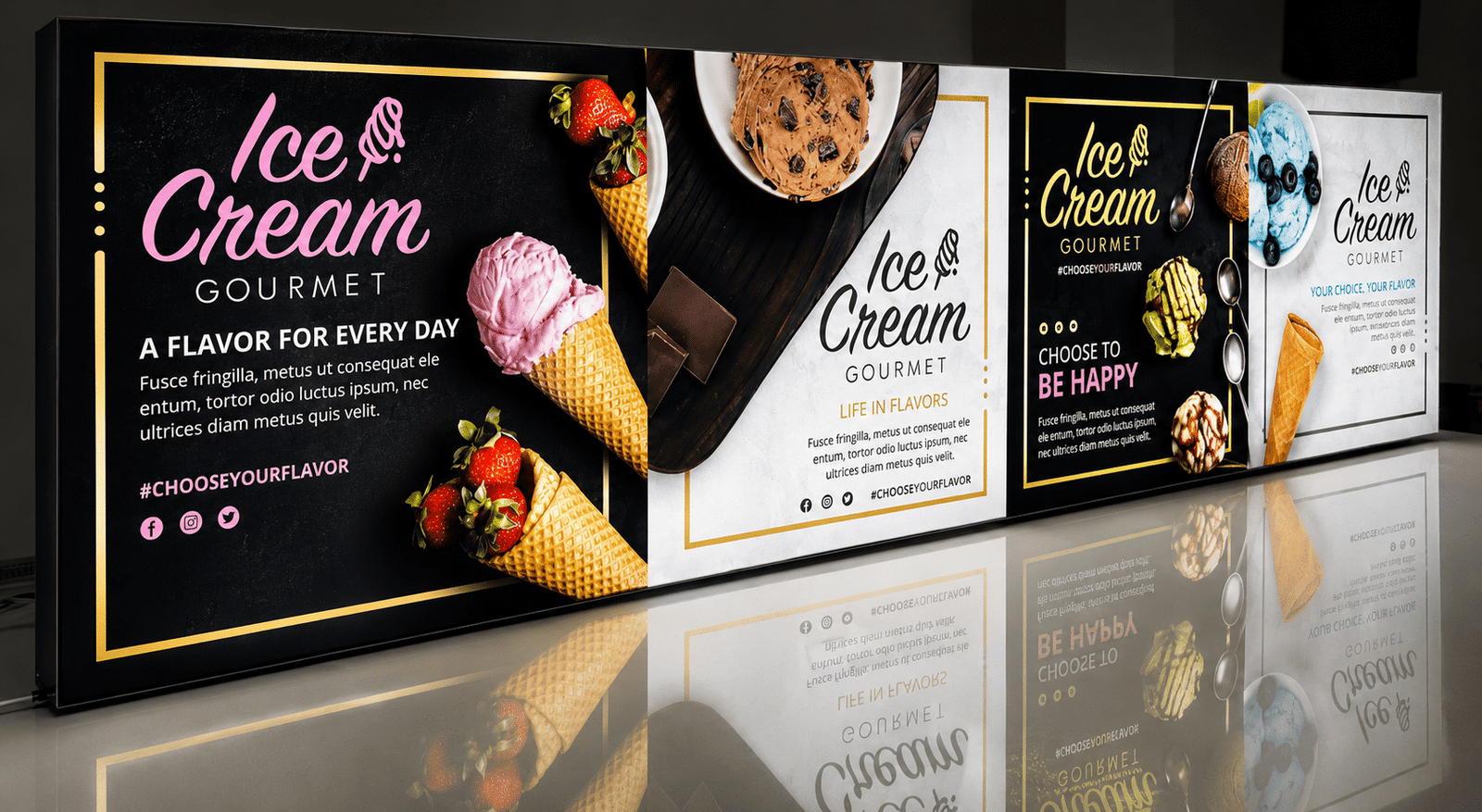 LED-Textilspannrahmen für Ice Cream Gourmet Werbung