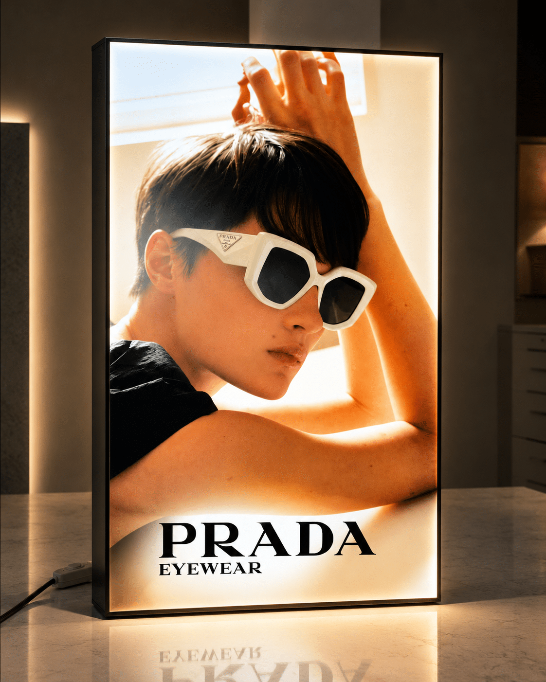 LED-Textilspannrahmen für Prada Eyewear Werbung