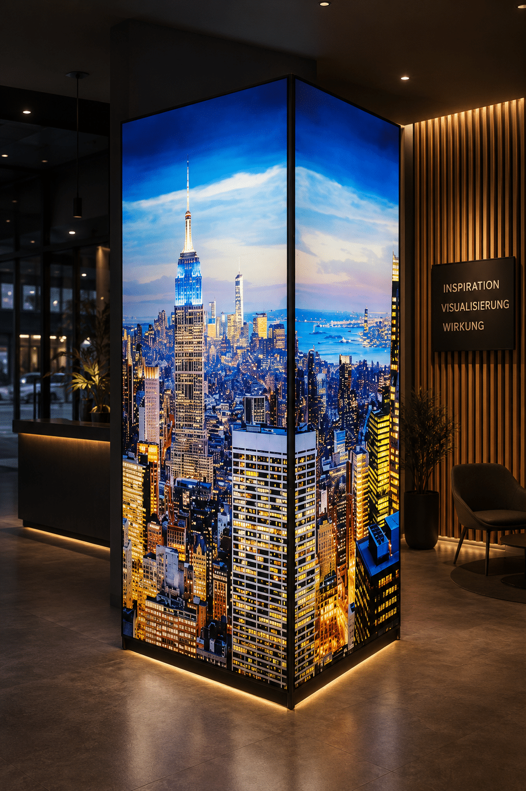 LED-Textilspannrahmen Säule mit City Motiv