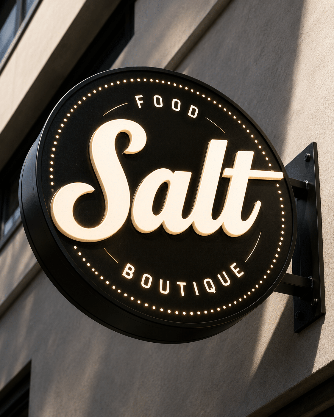 Salt Food Boutique rundes Werbeschild
