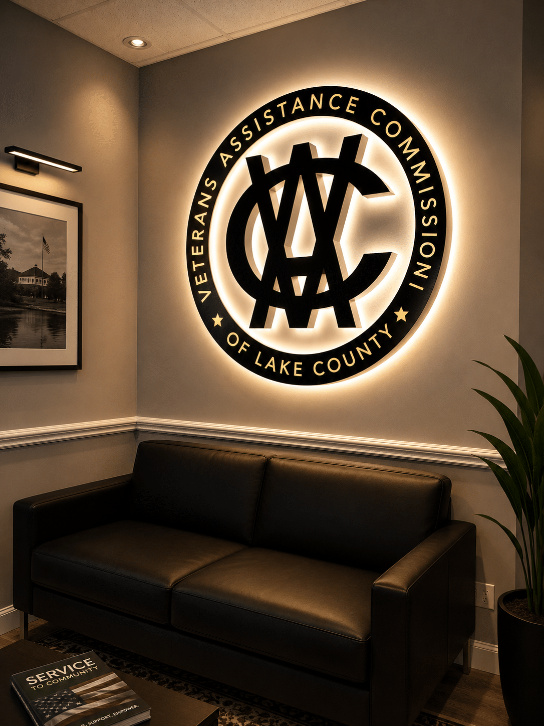 Assistance Commission beleuchtetes Innenraumschild