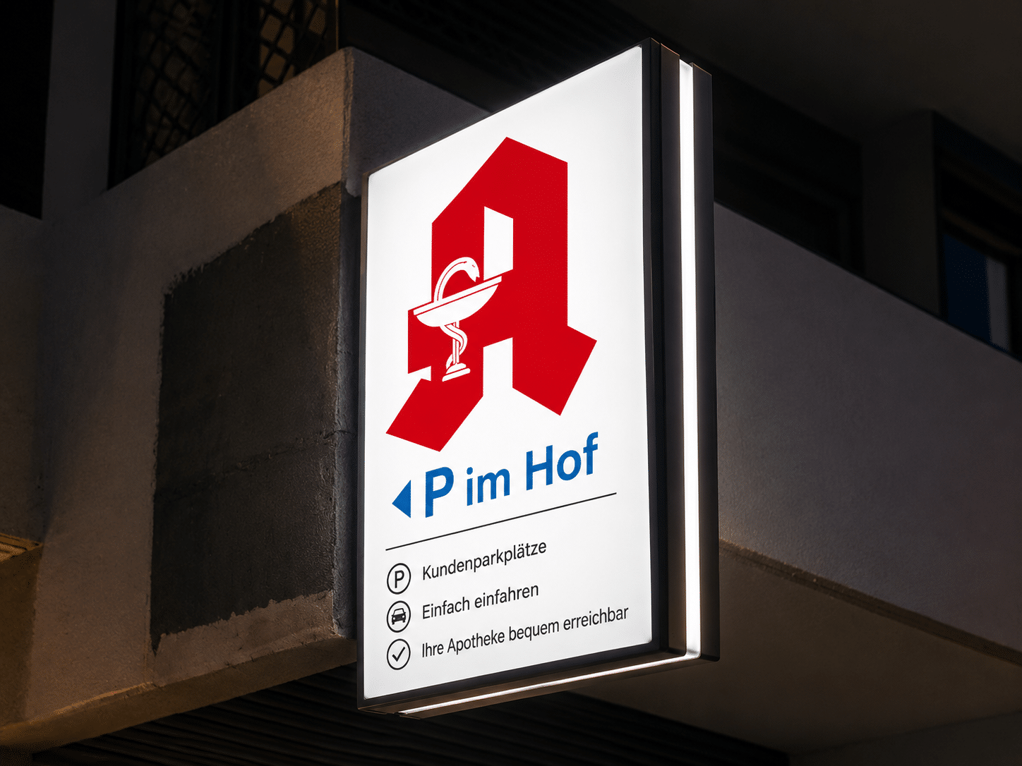 Leuchtwerbeschild für Apotheke Pim Hof