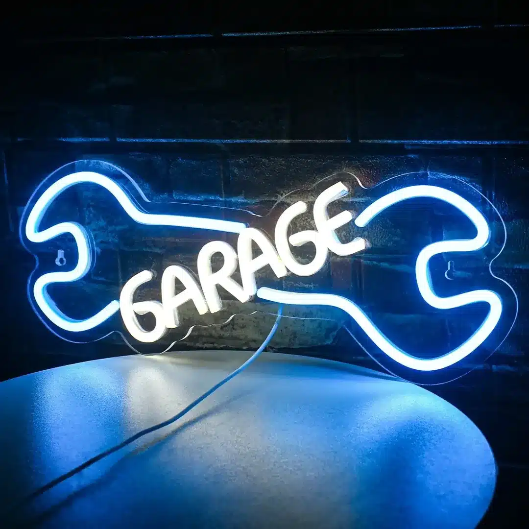 LED-Neon Garage Schild mit Werkzeug