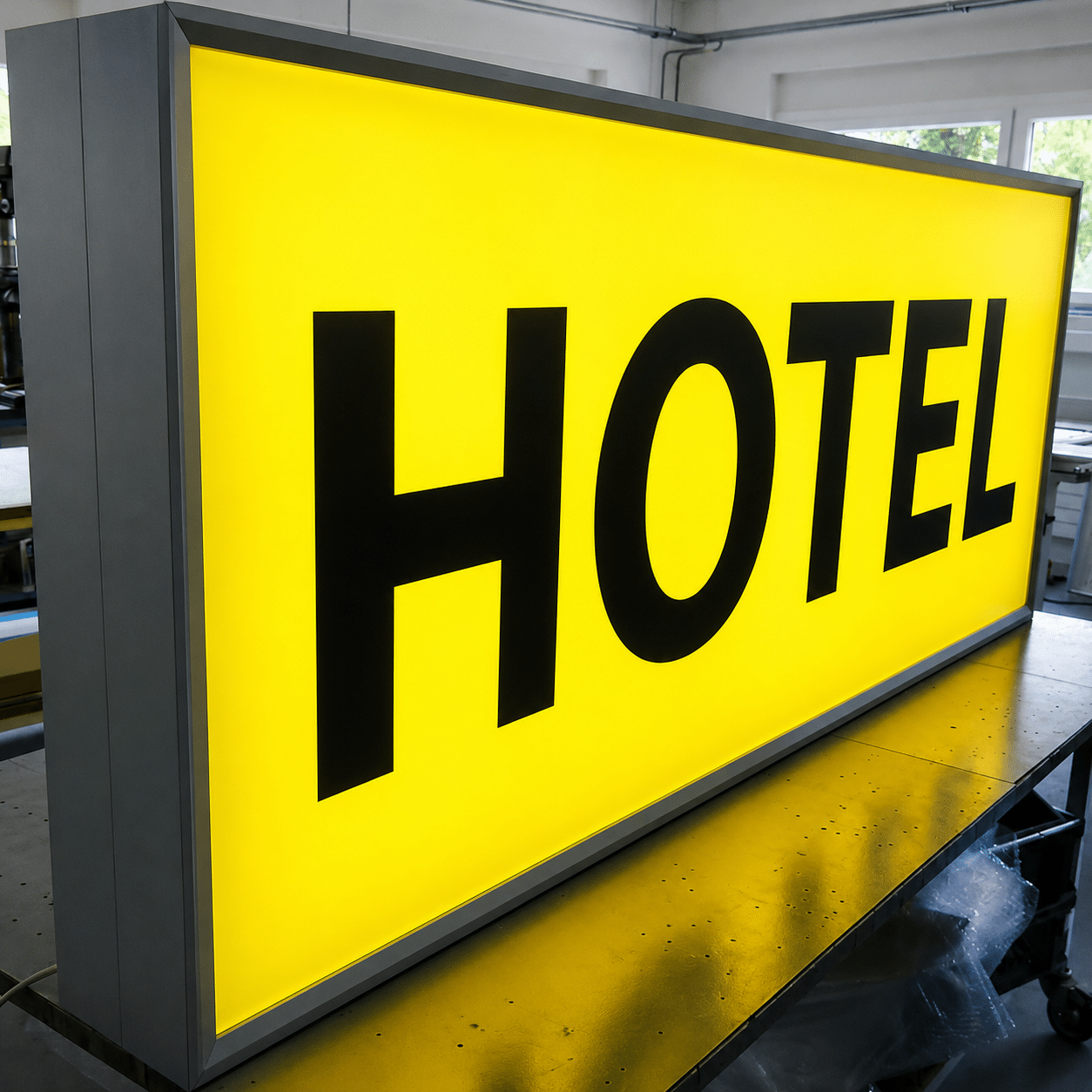 Gelber Hotel Leuchtkasten