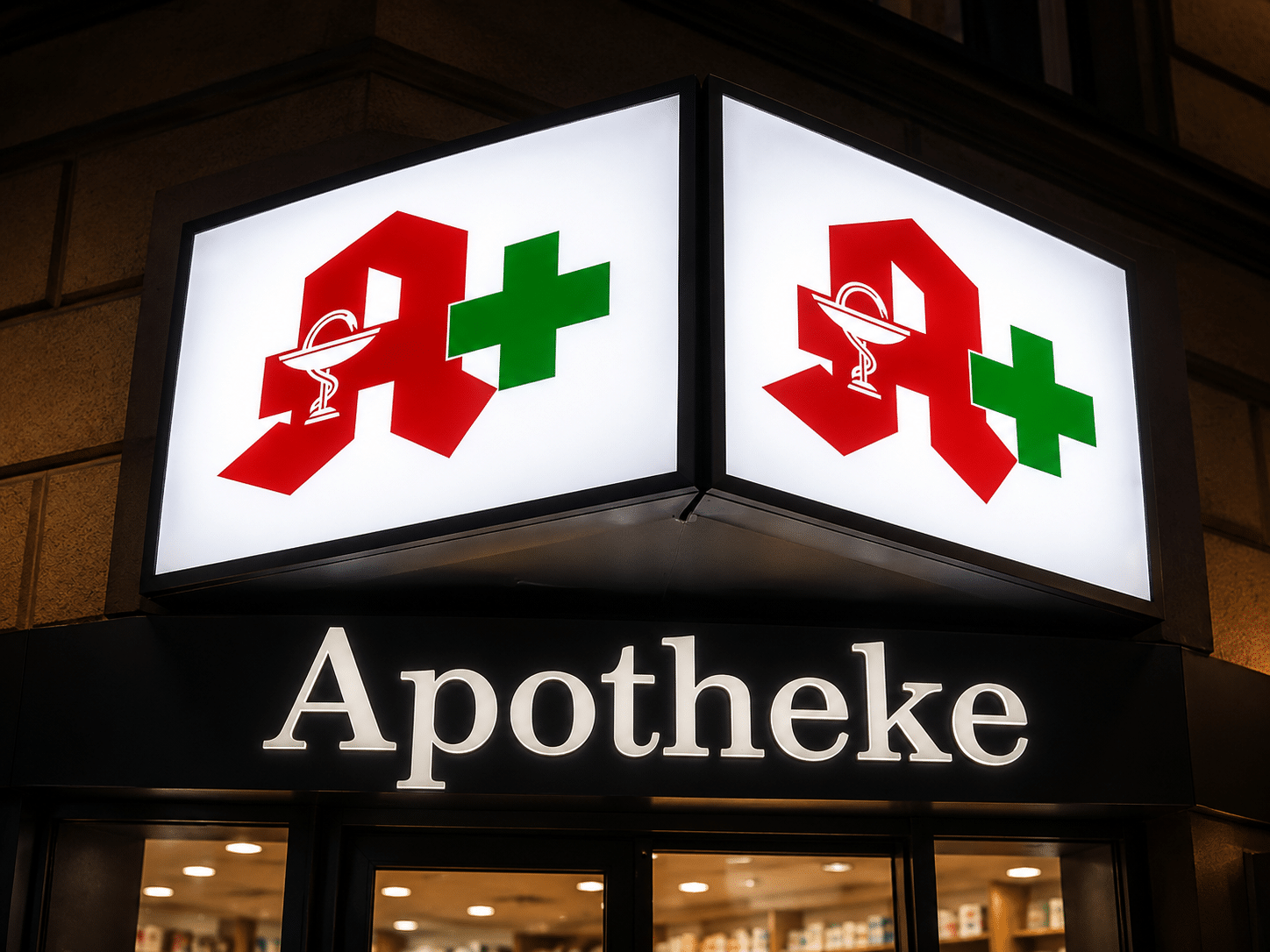 Apotheke Leuchtkasten mit beleuchtetem Symbol