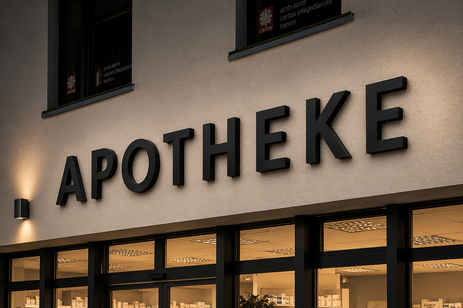 Leuchtbuchstaben Apotheke mit dezenter Beleuchtung